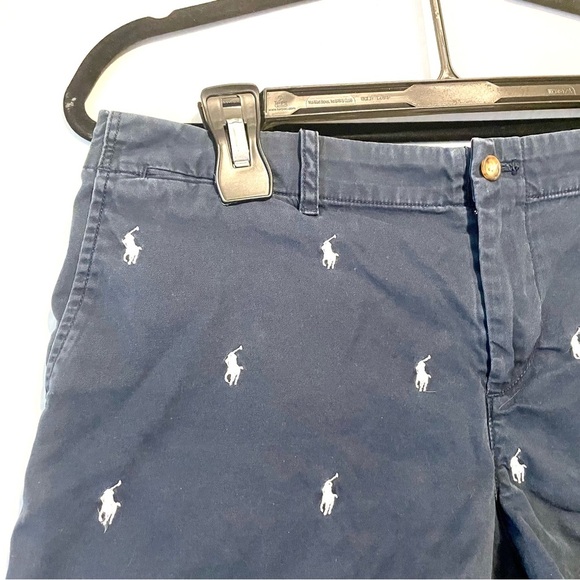 Polo Ralph Lauren Women’s Shorts All Over Pony Navy Blue Chino Size 10 - Picture 3 of 7